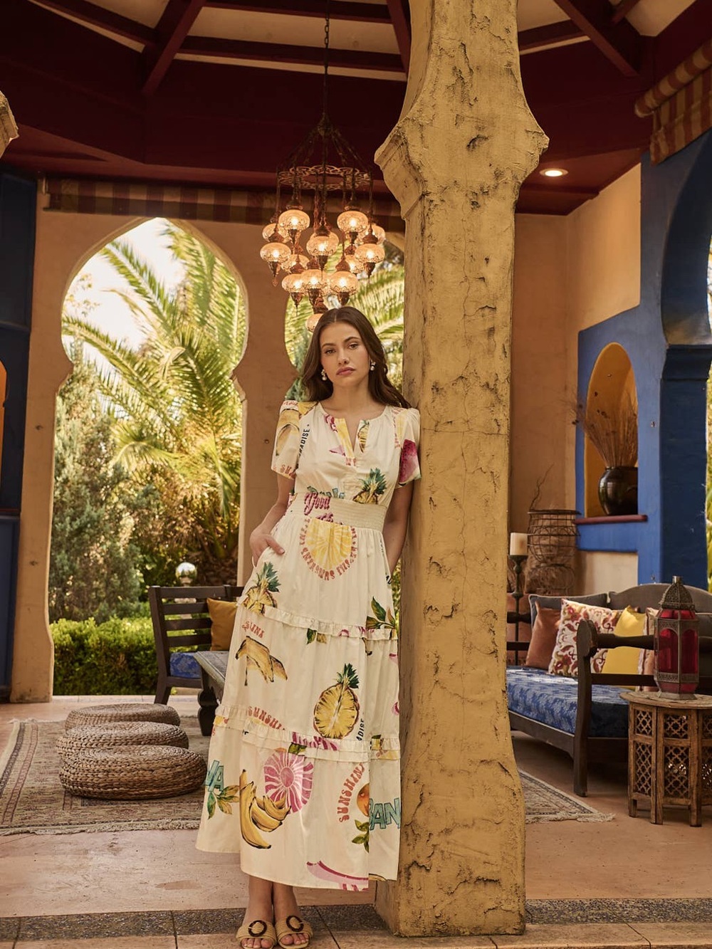 NWT Zahra Island Palmer Poplin Tiered Maxi Dress – Ivory Multi Sugarlips